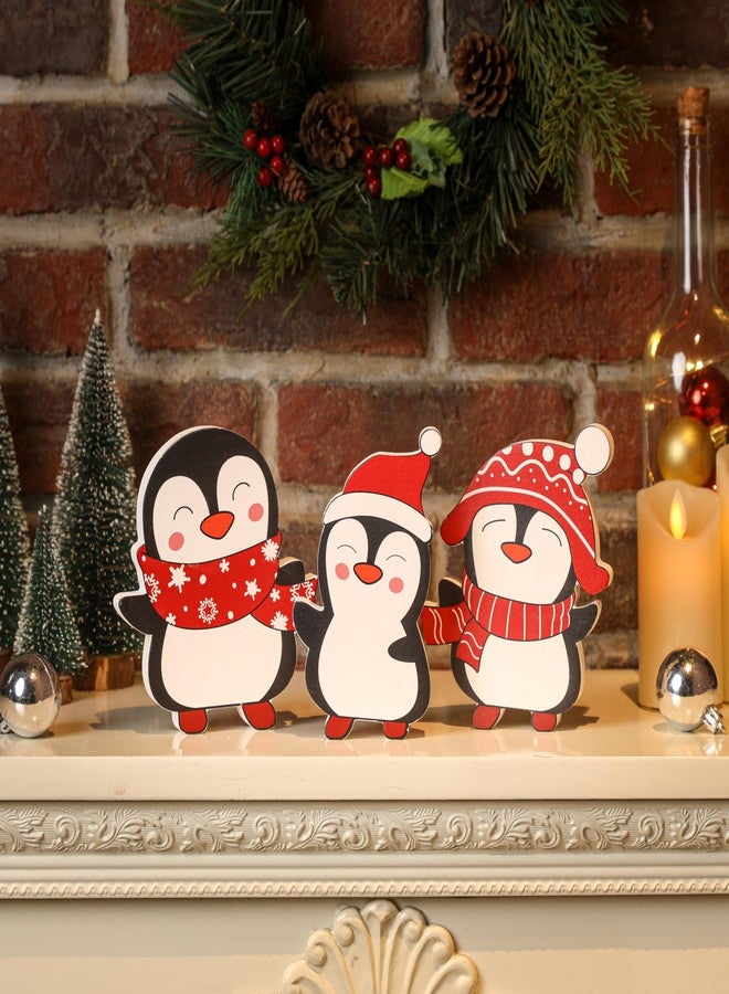 NEWLIGHTURE Christmas Penguin Decor Set of 3 Wooden Penguins Winter Tiered Tray Decor Cute Penguin Blocks Xmas Table Decoration for Tiered Trays, Shelf, Door, Office Holiday Party - Image 5